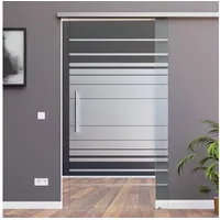 AMOD Glasschiebetür M4-AS-GE420 (SlimLine, Komplett Set), mit Griffstange-42cm und SoftStop silberfarben 90 cm x 205 cm