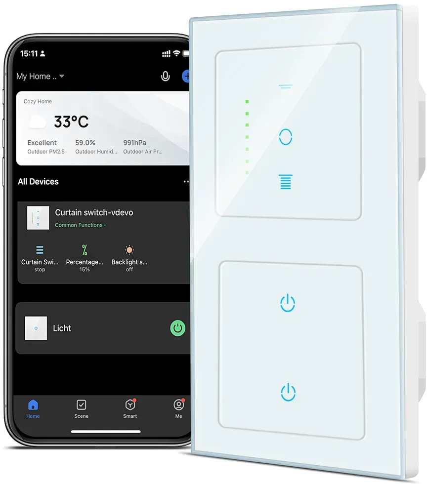 CURRYSMARTER Gen6.1 WLAN Smart Rollladenschalter & 2Fach 1Weg WLAN Smart Lichtschalter 10A