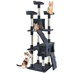 Juskys Kratzbaum Amy Dunkelgrau – Katzenbaum mit Höhlen, Liegeflächen, Leitern & Sisal-Stämmen