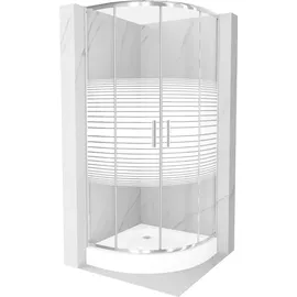 Mexen Rio Halbrunde Duschkabine 80 x 80 cm, Gestreift, Chrom + Duschwanne Weiß - 863-080-080-01-20-4710