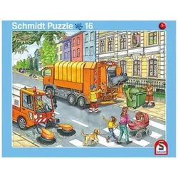 SCHMIDT SPIELE 56791 Rahmenpuzzle Fahrt mit dem Müllauto 16 Teile / Achtung, Baustelle! 24 Teile