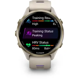 Garmin Forerunner 970 Gray/Softgold Titan mit Silikon-Wechselarmband 22 mm French Gray/Transparent Indigo