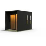 Karibu Design Saunahaus Catalina Blackline mit Vorraum - 73 mm schwarz Inkl. Terrasse Ohne Ofen