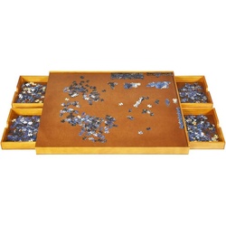 COSTWAY Gamingtisch, Puzzletisch mit 4 Schubladen, für 1000-1500 Puzzles braun