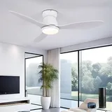 KeLuKes Smart Deckenventilator Mit Beleuchtung Kompatibel mit Alexa Dc 106cm Deckenventilator mit Licht Leise Dimmbar Design Für Wohnzimmer Schlafzimmer, Weiß