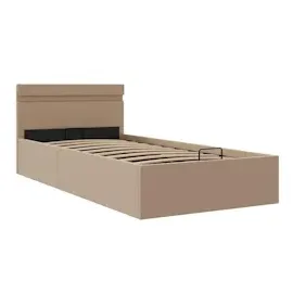 vidaXL Bett mit Bettkasten LED Cappuccino-Braun Kunstleder 100x200 cm