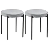 Home4You Hocker 2er Set, 38 x 45 cm - Grau Schwarz Samt Metallgestell stapelbar - 2er Set