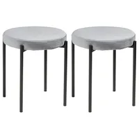 Home4You Hocker 2er Set, 38 x 45 cm - Grau Schwarz Samt Metallgestell stapelbar - 2er Set