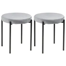 Home4You Hocker 2er Set, 38 x 45 cm - Grau Schwarz Samt Metallgestell stapelbar - 2er Set