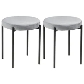 Home4You Hocker 2er Set, 38 x 45 cm - Grau Schwarz Samt Metallgestell stapelbar - 2er Set