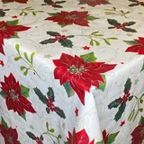 KEVKUS Wachstuch Tischdecke P847-3 Weihnachtsstern Mistelzweig wählbar in eckig rund oval (Rand: Schnittkante (ohne Einfassung), 100 x 140 cm eckig)