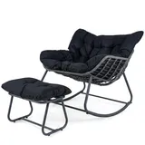 KOMFOTTEU Schaukelstuhl (2 St), Relaxsessel mit Hocker aus Rattan bis 150 kg belastbar schwarz