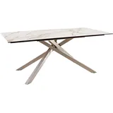 DeLife Esstisch Edge 200x100 Keramik Calacatta Luxe Weiß-Gold-Grau Kreuzgestell Rechteck Edelstahl, Esstische - 2 Jahre Gewährleistung - mind. 14 Tage Rückgaberecht - Grau,Weiß - 100x200