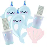 spielum 56-teiliges Party-Set - Narwal - Einhorn der Meere - Teller Becher Servietten Trinkhalme für 12 Kinder