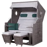 deVries PURE® Strandkorb Wave XL - PE grey - Dessin 484, BxTxH: 140x80x160 cm, Halblieger, Ostsee-Strandkorb, lackiertes Pinienholz - Bullaugen - inkl. Schutzhülle grau