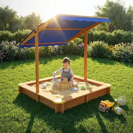 ML-Design Sandkasten mit Dach 118x118 cm blau/bunt/gelb