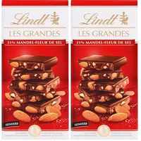 Lindt Schokolade | LES GRANDES Tafel Mandel-Salz | 150g | feinherbe Schokolade mit gesalzenen und karamellisierten Mandel-Stückchen | Schokoladen-Tafel (Packung mit 2)