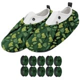 Ferocity 5 Paar Mehrweg Schuhüberzieher EU 31-37 für Kinder Wasserabweisend Überschuhe Rutschfester Waschbarer für Kinder Unisex Jungen Mädchen aus Polyester Bunte Motive Green Dino x5 [142] - 5 Pairs 31-37 size