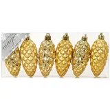 Inge‘s Christmas Decor MAGIC 6 Kunststoff Zapfen 9cm Kunststoff bruchfest Christbaumkugeln Dekokugeln Weihnachtskugeln Baumkugeln Baumschmuck Set Gold