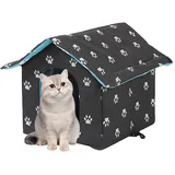 SKIKHN Katzenhaus für Draußen Winterfest, 40x38x35cm Winterfest Wasserdicht Warm Katzenhöhle, Katzenhaus Wasserdicht, Faltbare Katzenhöhle, Outdoor-Haus für Haustiere aus Oxford für Kleine Hund Katze