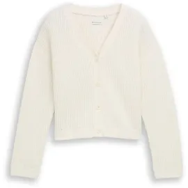 Tom Tailor Mädchen Cropped Cardigan mit V-Ausschnitt, weiß, Uni, Gr. 128