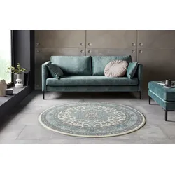 Teppich NOURISTAN "Parun Täbriz" Gr. 9, blau (creme, himmelblau), H:9mm Ø:160cm, Polypropylen (PP), Teppiche, Kurzflor, Orient, Teppich, Vintage, Esszimmer, Wohnzimmer, Flur