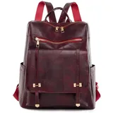 SONARIN Wasserdicht Rucksack Damen,Vintage PU Mode Rucksack Frauen Anti-Diebstahl Leicht Casual Tagesrucksack Mädchen Schultasche Reise-Rucksack Daypack für College Arbeit(Rot)