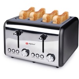 Alpina Toaster 4 Scheiben Brot - 230V/1500W - 6 Bräunungsstufen - Auftauen - Aufwärmen - Toaster Silber