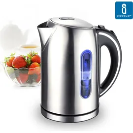 Aigostar King - Wasserkocher Edelstahl 1,7 liter, Elektrischer Wasserkocher mit Kalkfilter, LED Beleuchtung Wasserstandsanzeige, 2200 Watt, Verdecktes Heizelement, Abschaltautomatik, BPA frei