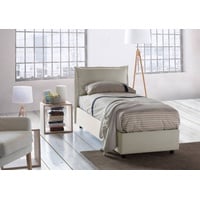 Einzelbett Carla, Containerbett mit Stoffbespannung, 100% Made in Italy, Frontöffnung, passend für Matratze Cm 90x200, Beige - Beige