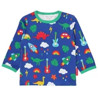 Toby Tiger Langarmshirt mit Dino und Auto Print in blau | Gr.: 68