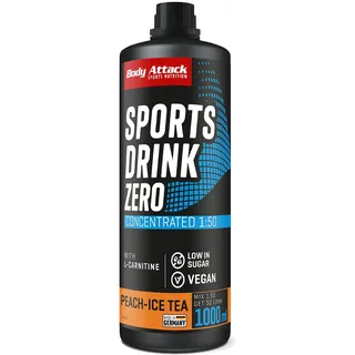 Body Attack Zero Sports Drink, Peach Ice Tea/Pfirsich Eistee, 1x 1000 ml / 200 Portionen, Sportgetränkekonzentrat, zucker- und fettarm, vegan, Made in Germany
