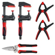 BESSEY DIY Set Aktion 2 x Getriebezwinge Gearklamp GK15 + Combi-Schere D52-2 + 2 x Federzwinge VarioClippix XV5-100