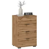 CARO-Möbel Nachttisch Piano Wotan Eiche, Nachtkommode für Boxspringbetten, Nachtschrank mit 4 Schubladen und Griffen aus Kunststoff, Korpus aus MDF/Spanplatte