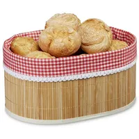 Relaxdays 5 x Brotkörbchen Bambus, Weiß,Hellbraun,Rot