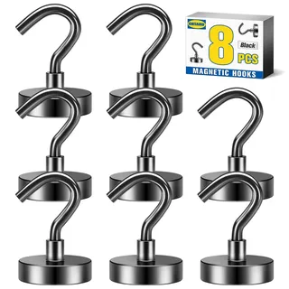 Grtard 8er-Pack schwarze Magnethaken, strapazierfähig, Neodym-Magnethaken für Kreuzfahrten, starke Magnethake zum Aufhängen, Magnete mit Haken für Zuhause, Küche, Arbeitsplatz, Büro