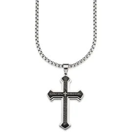 Bruno Banani Kette mit Anhänger BRUNO BANANI "Schmuck Geschenk Halskette Kreuz Venezianerkette Silber Schwarz", silber (edelstahlfarben), Halsketten, Herren, Edelstahl, L: 60