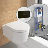 Villeroy & Boch Embrace Wand-WC, Komplett-SET, mit Vorwandelement und ViConnect 200S Betätigungsplatte,