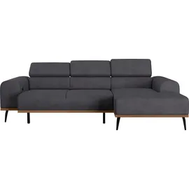 Home Affaire Ecksofa HOME AFFAIRE "Carlo L-Form", grau (lava), B:244cm T:157cm, Sofas, Ecksofa, mit Kopfteilverstellung & Holz-Rahmenoptik, wahlweise Relaxfunktion