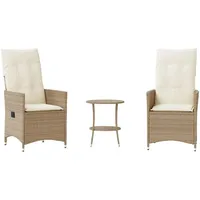 vidaXL 3-tlg. Bistro-Set mit Kissen Beige Poly Rattan