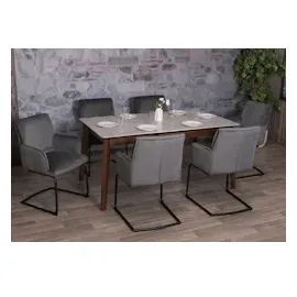 Mendler 6er-Set Freischwinger HWC-N60, Esszimmerstuhl Küchenstuhl Stuhl, Stoff/Textil Öko-Tex ~ dunkelgrau