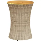 vidaXL Garten-Beistelltisch Trommelform Beige Poly Rattan Massivholz