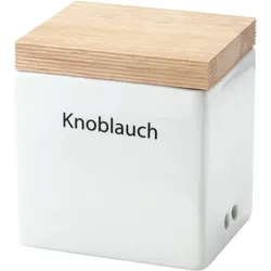 Vorratsdose CONTINENTA, weiß, B:12cm H:15,5cm L:14cm, Keramik, Holz, Lebensmittelaufbewahrungsbehälter, Handarbeit