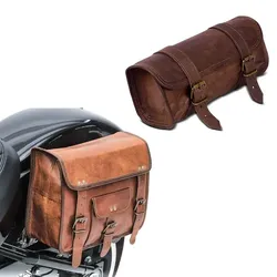 Satteltasche Vintage Tasche + Werkzeugrolle passend für Chopper Retro Werkzeugtasche braun