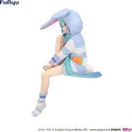 FuRyu Hatsune Miku Noodle Stopper PVC Statue Hatsune Miku Rabbit Ear Hood Pajama Blue Color Ver. 14 cm