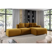 Fun Möbel Ecksofa Designersofa MEGAN XS inkl. Hocker Stoff Salvador Honiggelb Ottomane Rechts - Gelb
