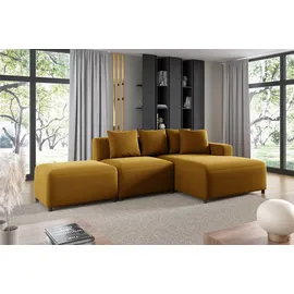 Fun Möbel Ecksofa Designersofa MEGAN XS inkl. Hocker Stoff Salvador Honiggelb Ottomane Rechts - Gelb