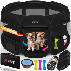 LOVPET® Welpenlaufstall Tierlaufstall Faltbar für Kleintiere Hunde, Katzen Inkl. Hundenapf Hundelaufstall Freigehege Oxfordgewebe Pop-up System Indoor & Outdoor