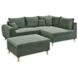 ed exciting design Ecksofa »Calanda«, mit Hocker, frei im Raum stellbar, Rücken- und Zierkissen grün
