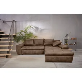 luma-home Vintage Ecksofa Schlafsofa Eckcouch L-Sofa mit Ottomane und Bettkasten in Braun / 18011 - 2 Jahre Gewährleistung - mind. 14 Tage Rückgaberecht - Braun